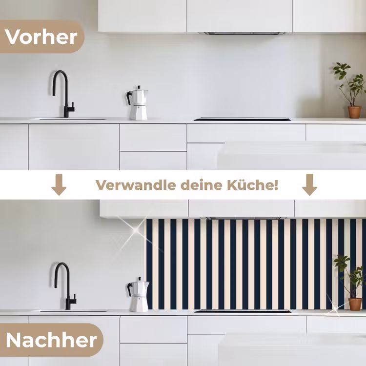 Verticale strepen - Blauw - Crème keuken achterwand 2 middel 871 -voor-na_DE