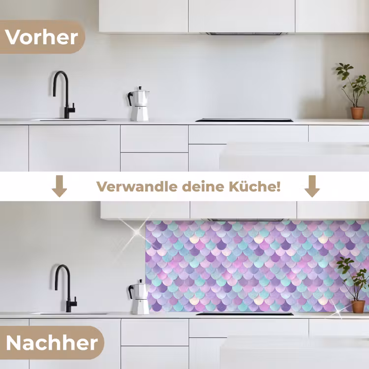 Dromerig - Zeemeermin - Pastel keuken achterwand 2 middel 871 -voor-na_DE
