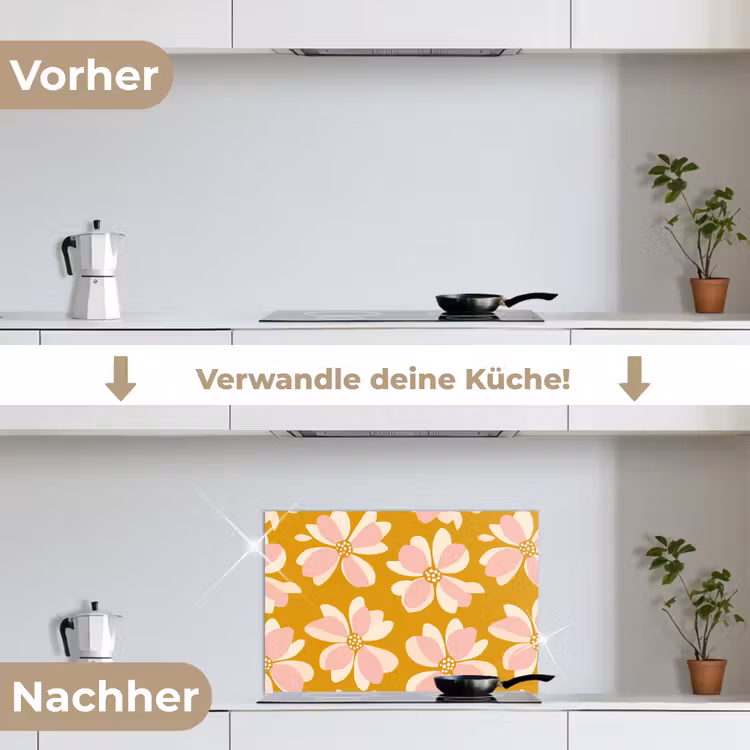 Vintage - Bloemen - Okergeel keuken achterwand spatscherm klein 900 -voor_na_DE
