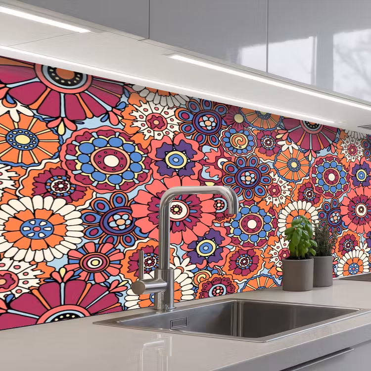 Vintage - Patronen - Bloemen - Planten keuken achterwand 2 middel 871 -3d_schuin