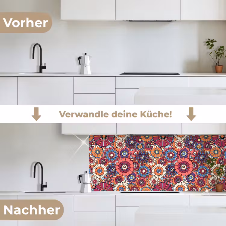 Vintage - Patronen - Bloemen - Planten keuken achterwand 2 middel 871 -voor-na_DE