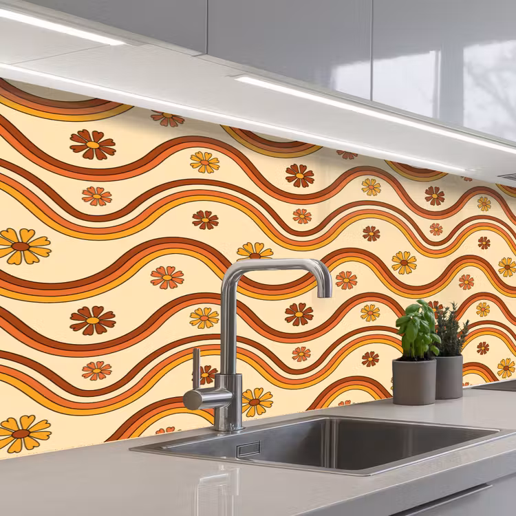 Vintage - Patronen - Bloemen - Regenboog keuken achterwand 2 middel 871 -3d_schuin