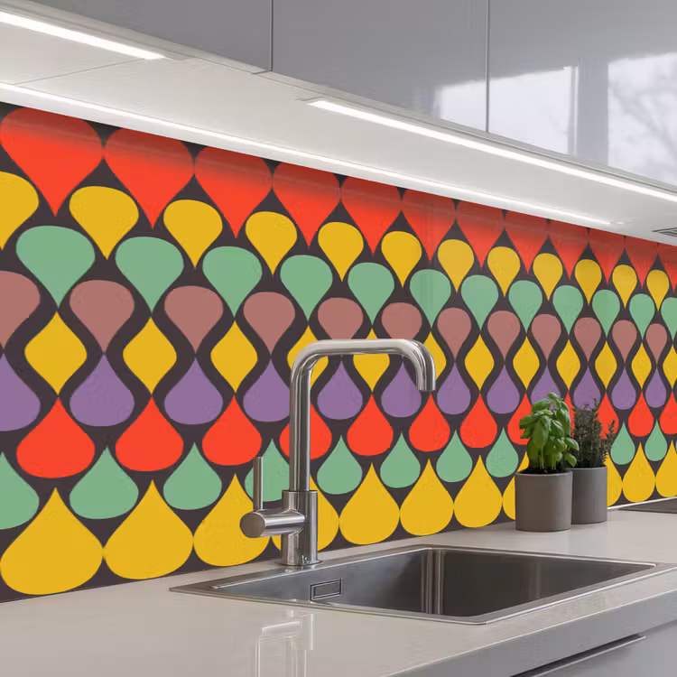 Vintage - Retro - Kleuren - Patronen keuken achterwand 2 middel 871 -3d_schuin