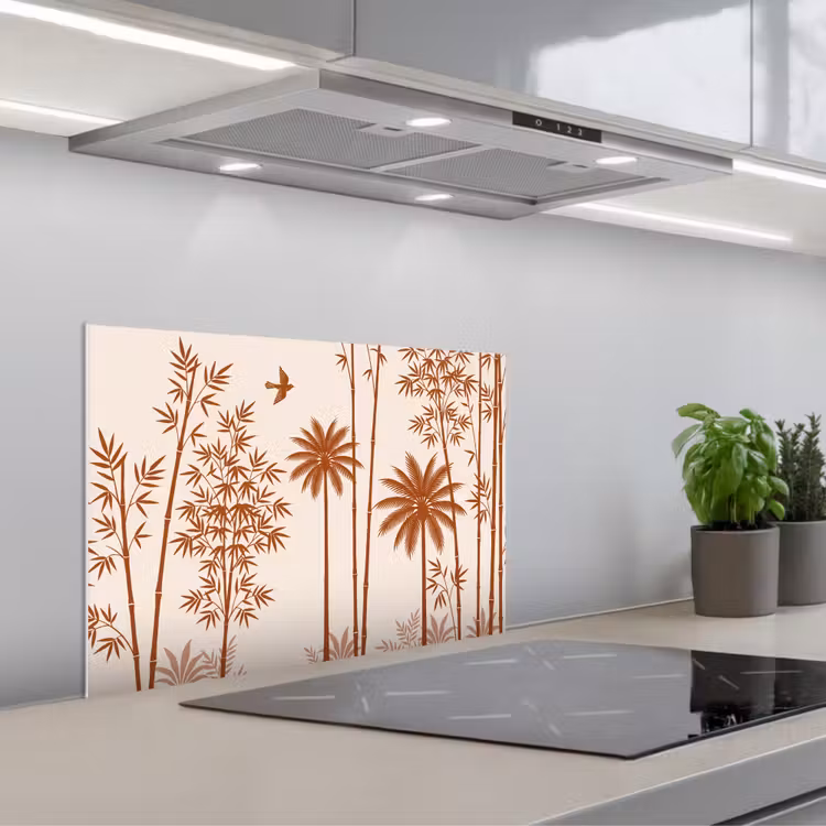 Vogel - Boom - Tropisch - Minimalistisch - Bruin keuken achterwand spatscherm klein -3d_schuin