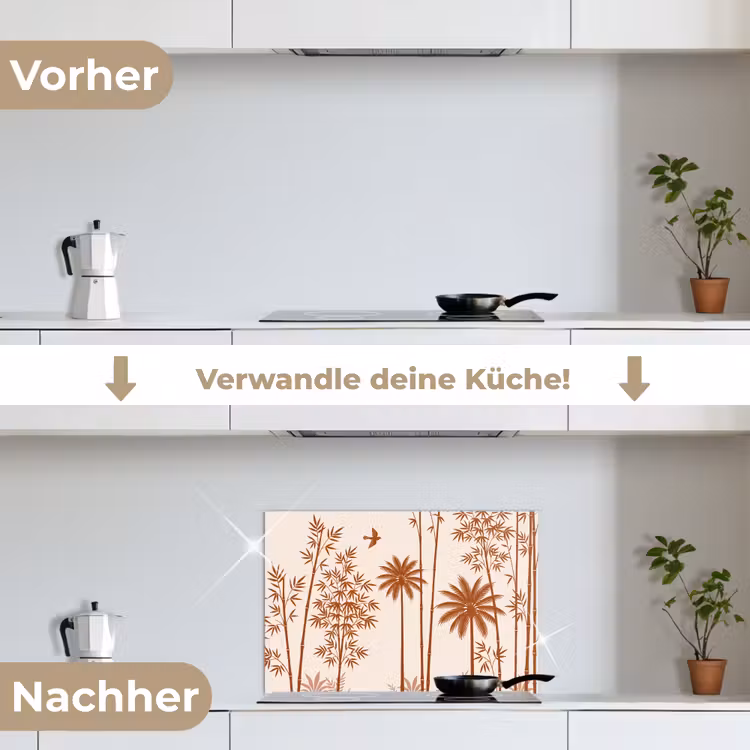 Vogel - Boom - Tropisch - Minimalistisch - Bruin keuken achterwand spatscherm klein -voor_na_DE