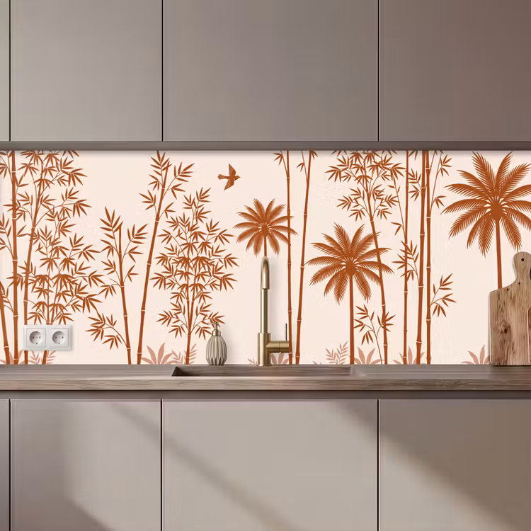 Vogel - Boom - Tropisch - Minimalistisch - Bruin keuken achterwand 2 middel zz_3dshopping