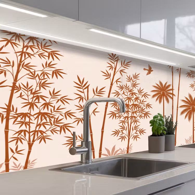 Vogel - Boom - Tropisch - Minimalistisch - Bruin keuken achterwand 2 middel -3d_schuin
