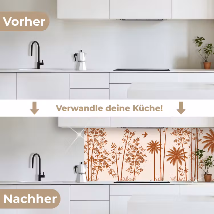 Vogel - Boom - Tropisch - Minimalistisch - Bruin keuken achterwand 2 middel -voor-na_DE