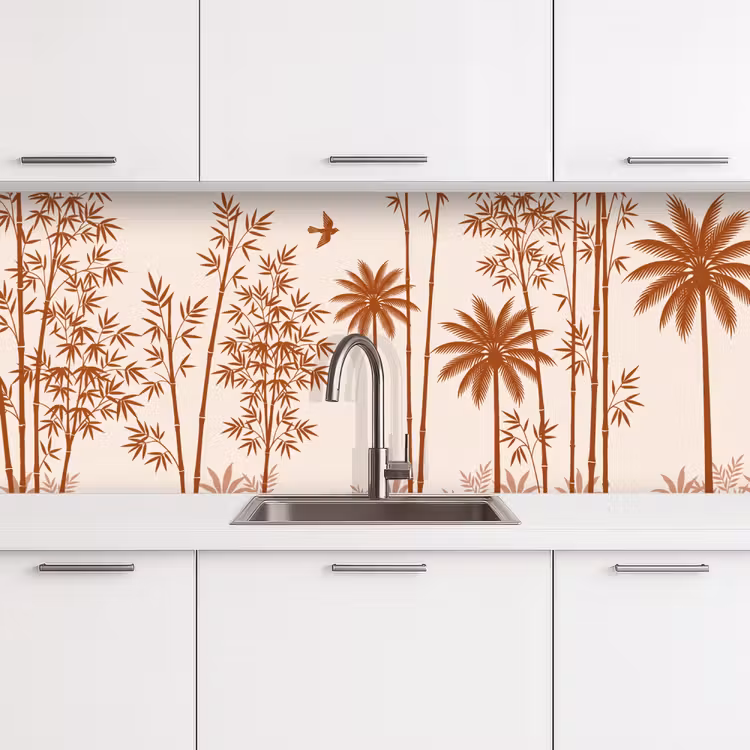 Vogel - Boom - Tropisch - Minimalistisch - Bruin keuken achterwand 2 middel -3d