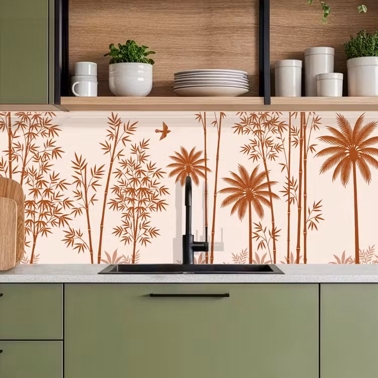 Vogel - Boom - Tropisch - Minimalistisch - Bruin keuken achterwand 2 middel -sfeer3