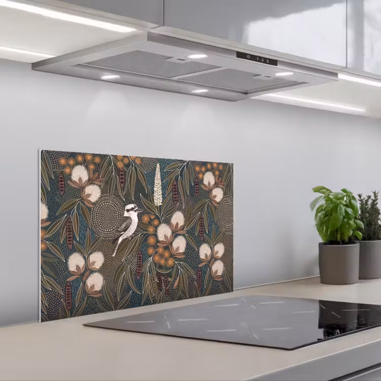 Vogel - Bladeren - Natuur - Illustratie - Groen keuken achterwand spatscherm klein -3d_schuin