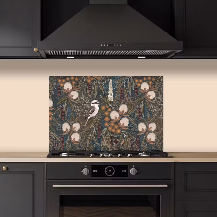 Vogel - Bladeren - Natuur - Illustratie - Groen keuken achterwand spatscherm klein -sfeer1