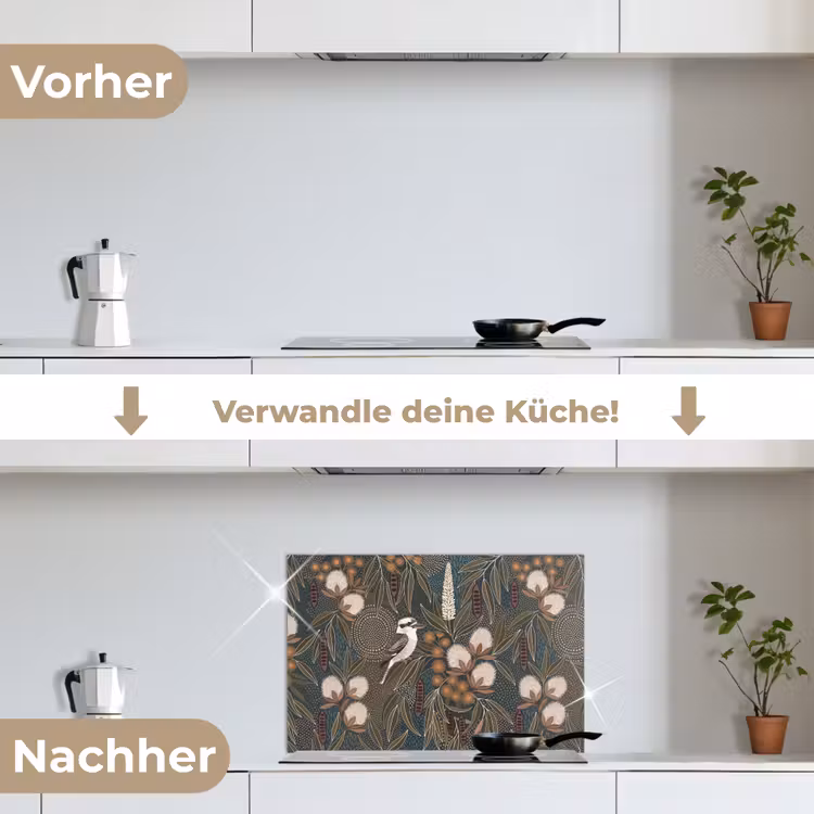 Vogel - Bladeren - Natuur - Illustratie - Groen keuken achterwand spatscherm klein -voor_na_DE