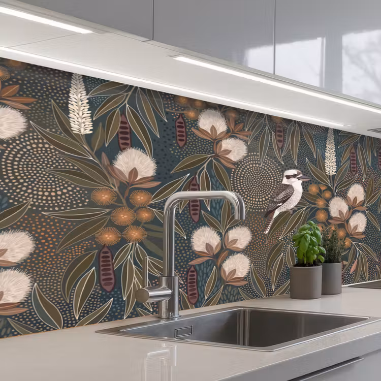 Vogel - Bladeren - Natuur - Illustratie - Groen keuken achterwand 2 middel -3d_schuin