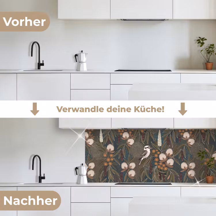 Vogel - Bladeren - Natuur - Illustratie - Groen keuken achterwand 2 middel -voor-na_DE