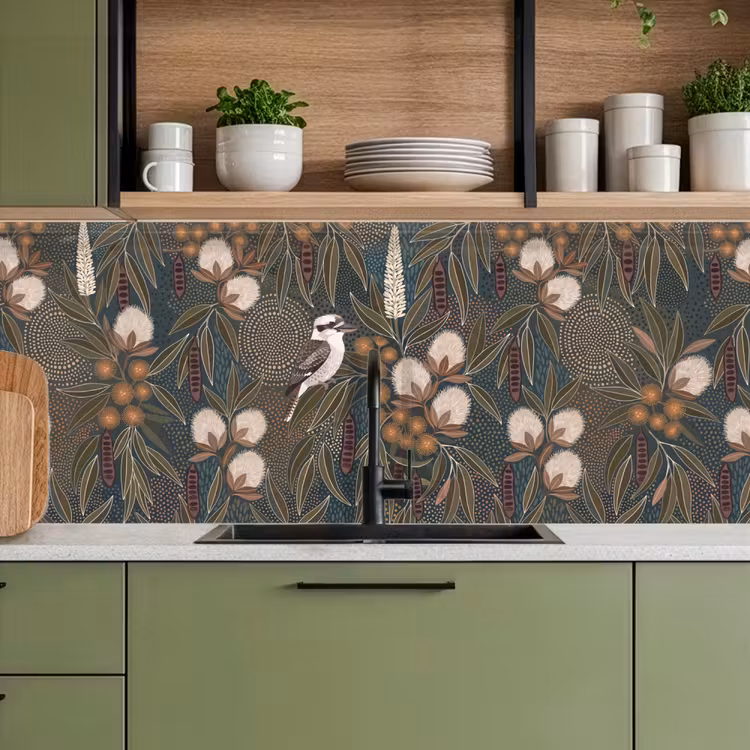 Vogel - Bladeren - Natuur - Illustratie - Groen keuken achterwand 2 middel -sfeer3