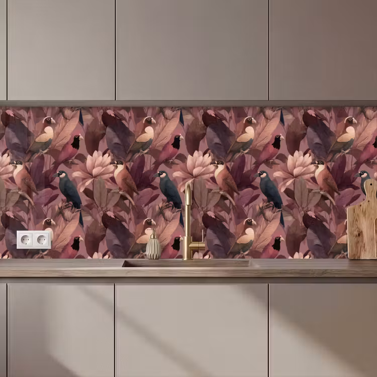 Vogels - Bladeren - Roze keuken achterwand 2 middel 871 zz_3dshopping