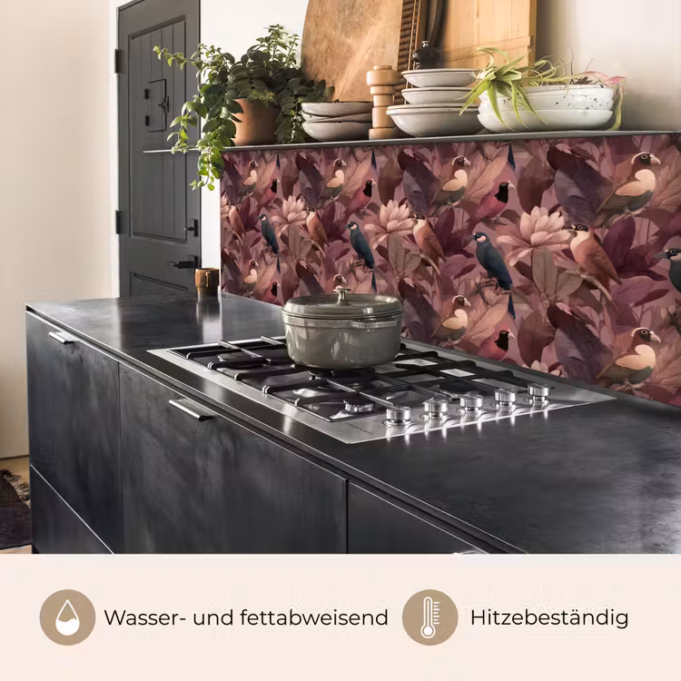 Vogels - Bladeren - Roze keuken achterwand 2 middel 871 -usp_DE