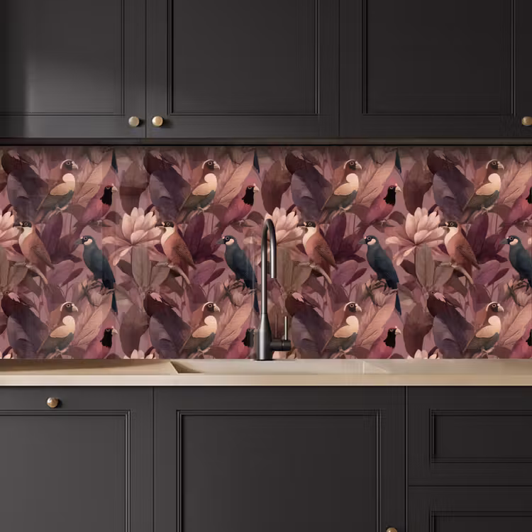 Vogels - Bladeren - Roze keuken achterwand 2 middel 871 -sfeer1