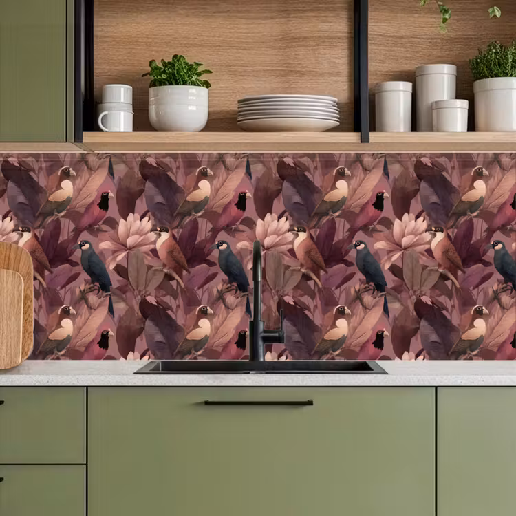 Vogels - Bladeren - Roze keuken achterwand 2 middel 871 -sfeer3