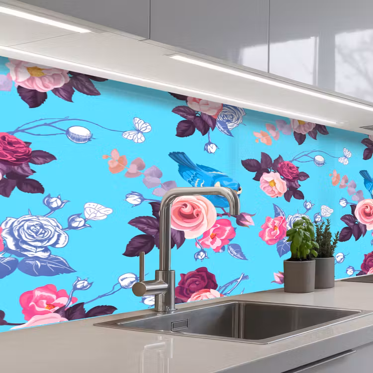 Vogel - Bloemen - Patronen keuken achterwand 2 middel 871 -3d_schuin
