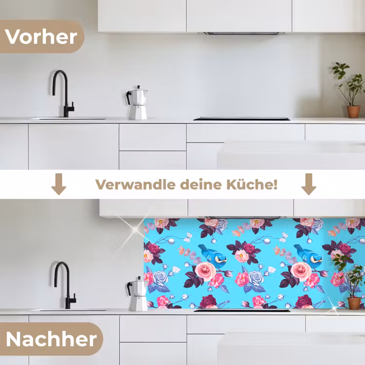 Vogel - Bloemen - Patronen keuken achterwand 2 middel 871 -voor-na_DE