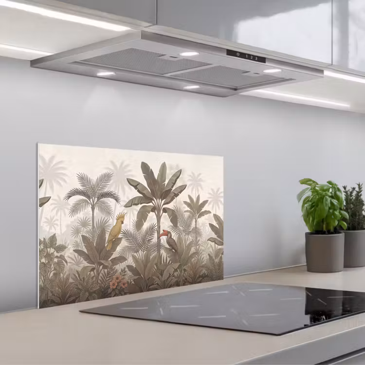 Vogel - Jungle - Tropisch - Illustratie - Groen keuken achterwand spatscherm klein -3d_schuin