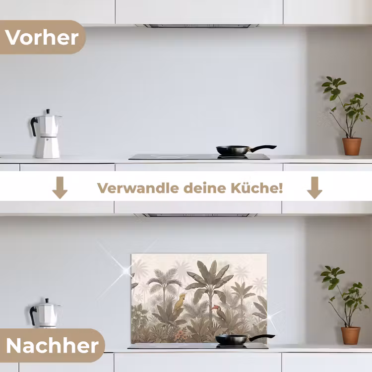 Vogel - Jungle - Tropisch - Illustratie - Groen keuken achterwand spatscherm klein -voor_na_DE