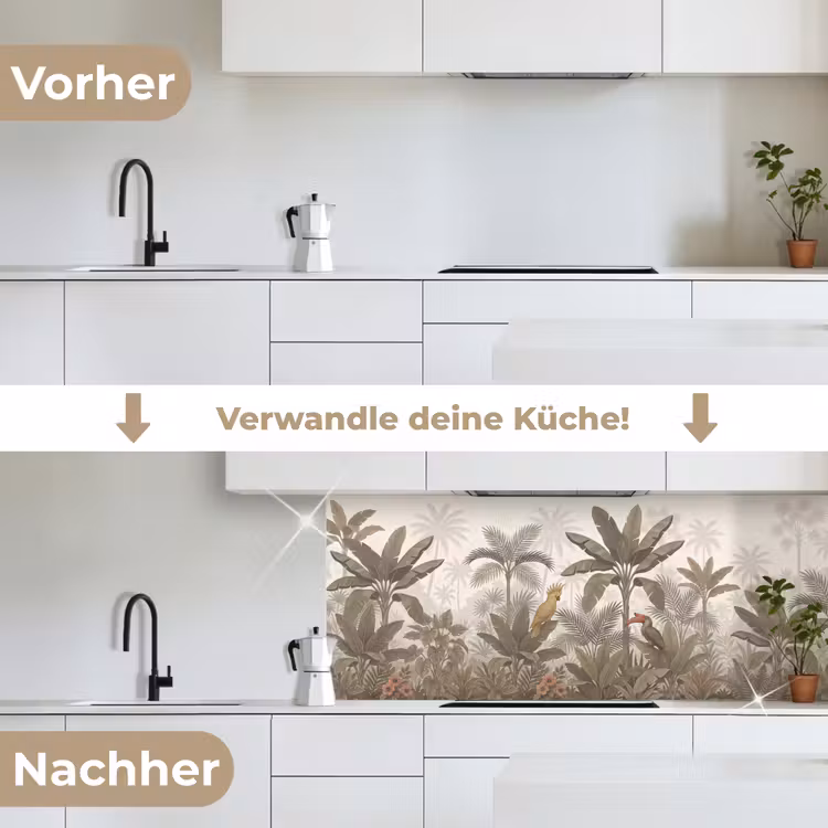 Vogel - Jungle - Tropisch - Illustratie - Groen keuken achterwand 2 middel -voor-na_DE