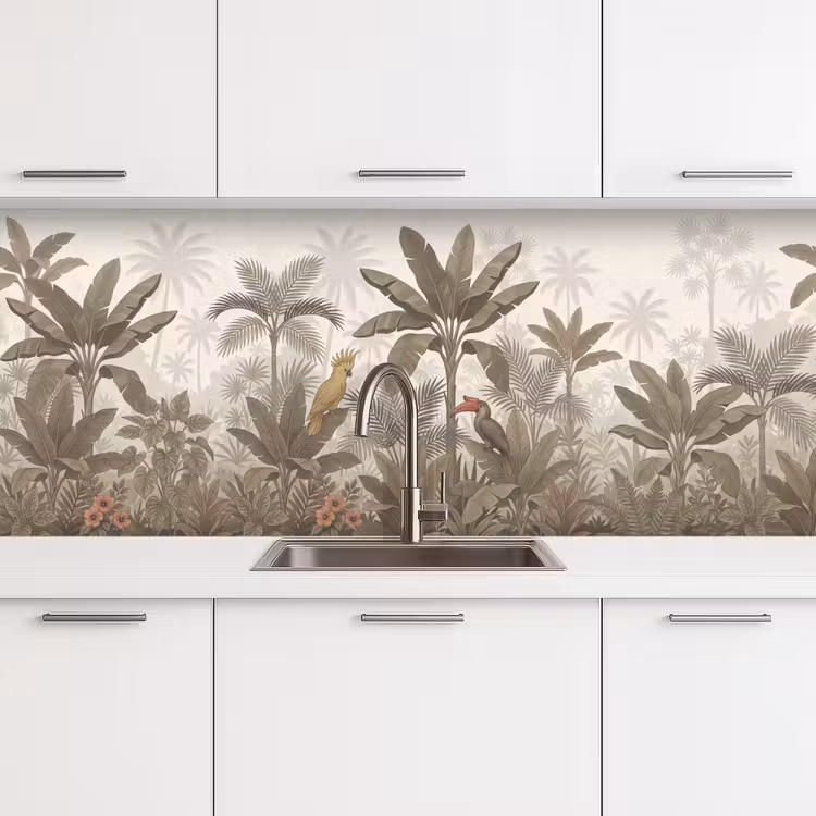 Vogel - Jungle - Tropisch - Illustratie - Groen keuken achterwand 2 middel -3d