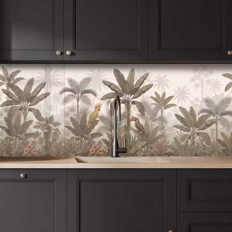 Vogel - Jungle - Tropisch - Illustratie - Groen keuken achterwand 2 middel -sfeer1