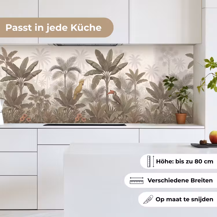 Vogel - Jungle - Tropisch - Illustratie - Groen keuken achterwand 2 middel -sfeer4_DE