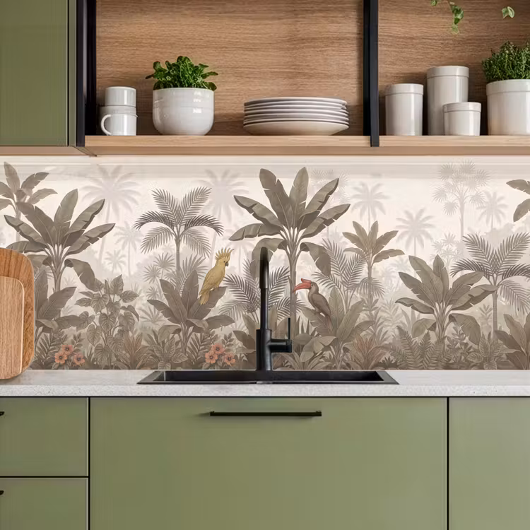 Vogel - Jungle - Tropisch - Illustratie - Groen keuken achterwand 2 middel -sfeer3