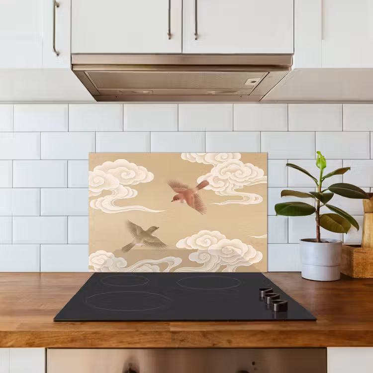 Vogels - Vliegen - Beige keuken achterwand spatscherm klein -sfeer2