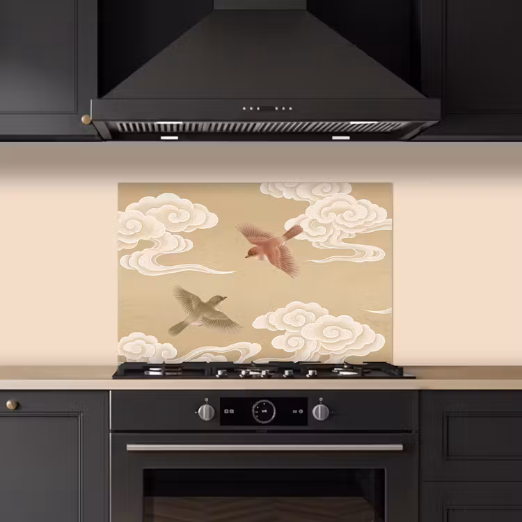 Vogels - Vliegen - Beige keuken achterwand spatscherm klein -sfeer1