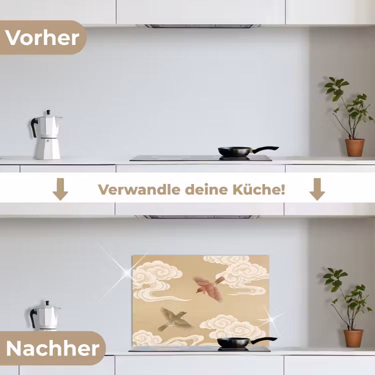 Vogels - Vliegen - Beige keuken achterwand spatscherm klein -voor_na_DE