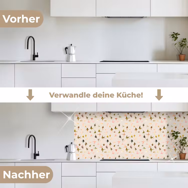 Vogels - Vliegen - Kleurrijk keuken achterwand 2 middel 871 -voor-na_DE