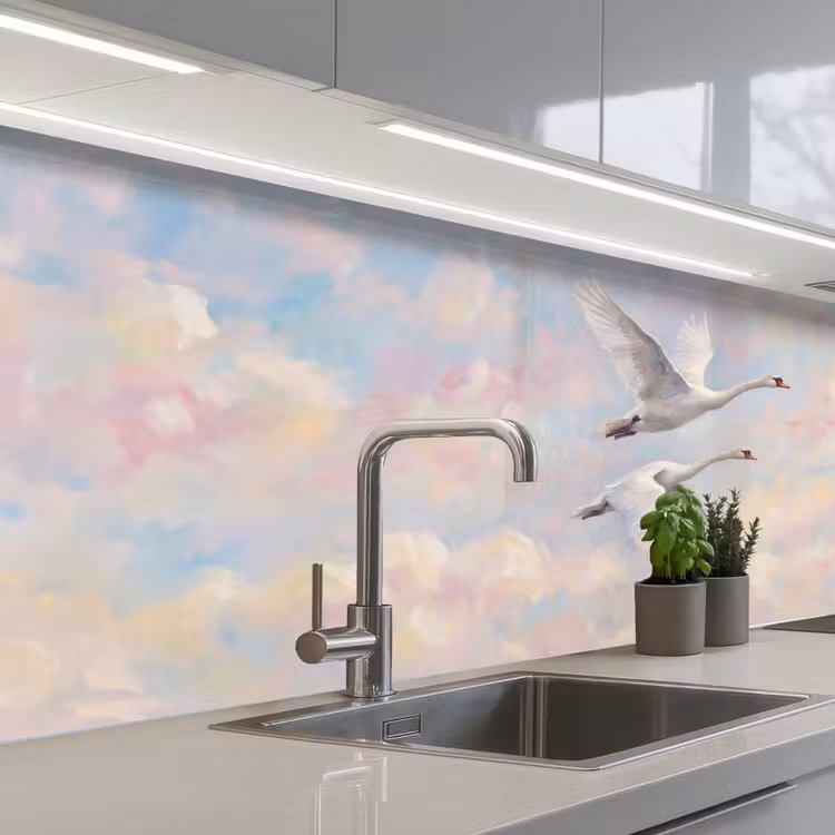 Vogel - Vliegend - Lucht - Modern - Pastel keuken achterwand 2 middel -3d_schuin