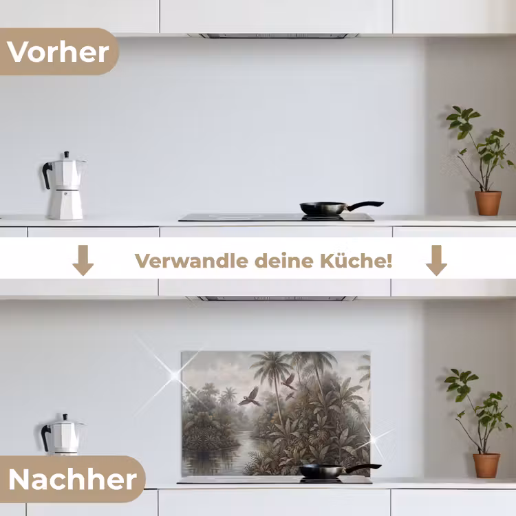 Vogel - Vliegend - Tropisch - Landschap - Klassiek keuken achterwand spatscherm klein -voor_na_DE