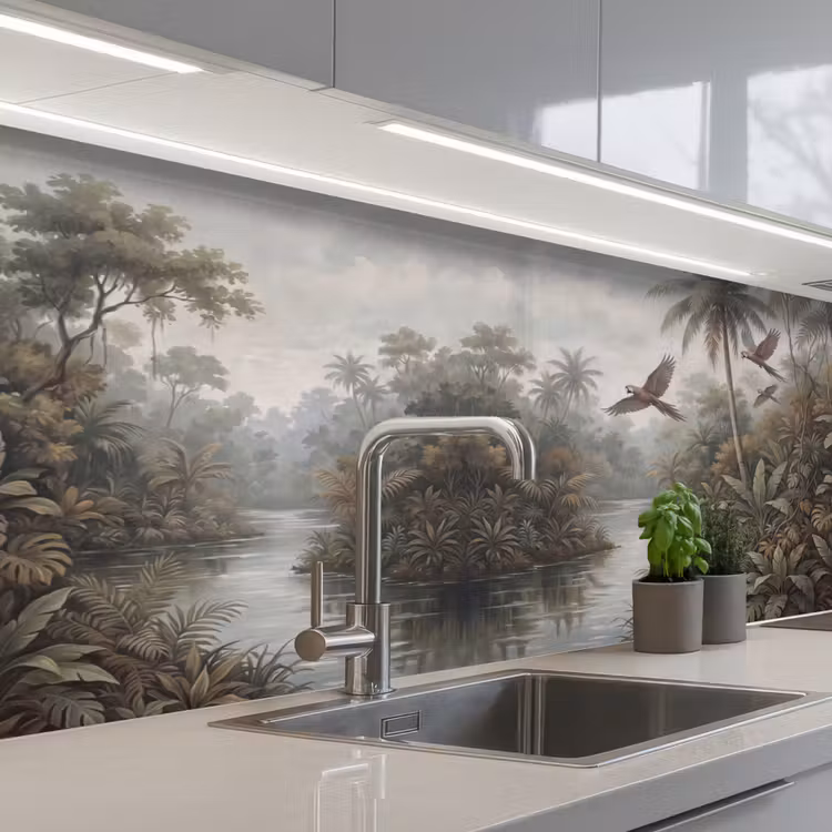 Vogel - Vliegend - Tropisch - Landschap - Klassiek keuken achterwand 2 middel -3d_schuin