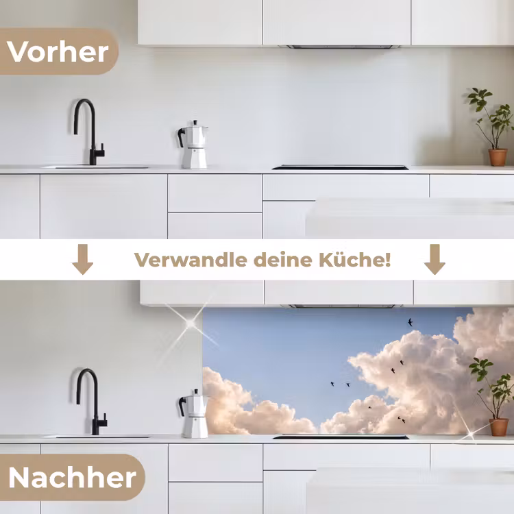 Vogel - Vlucht - Wolken - Natuur - Blauw keuken achterwand 2 middel -voor-na_DE