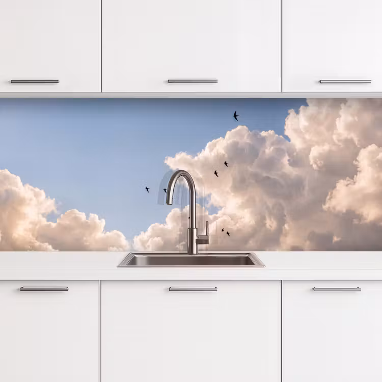 Vogel - Vlucht - Wolken - Natuur - Blauw keuken achterwand 2 middel -3d