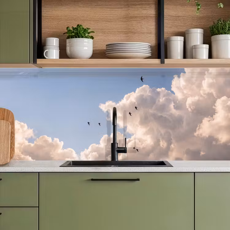 Vogel - Vlucht - Wolken - Natuur - Blauw keuken achterwand 2 middel -sfeer3