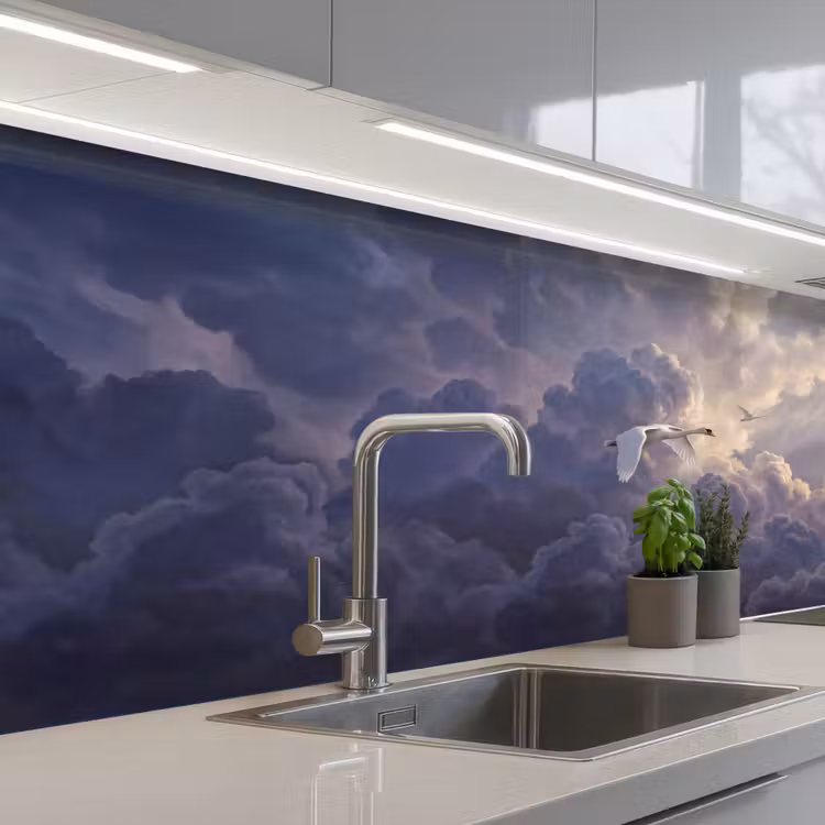 Vogel - Vliegend - Natuur - Wit - Wolken keuken achterwand 2 middel -3d_schuin