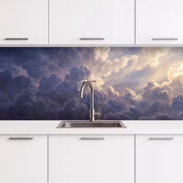 Vogel - Vliegend - Natuur - Wit - Wolken keuken achterwand 2 middel -3d