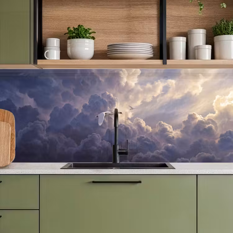 Vogel - Vliegend - Natuur - Wit - Wolken keuken achterwand 2 middel -sfeer3