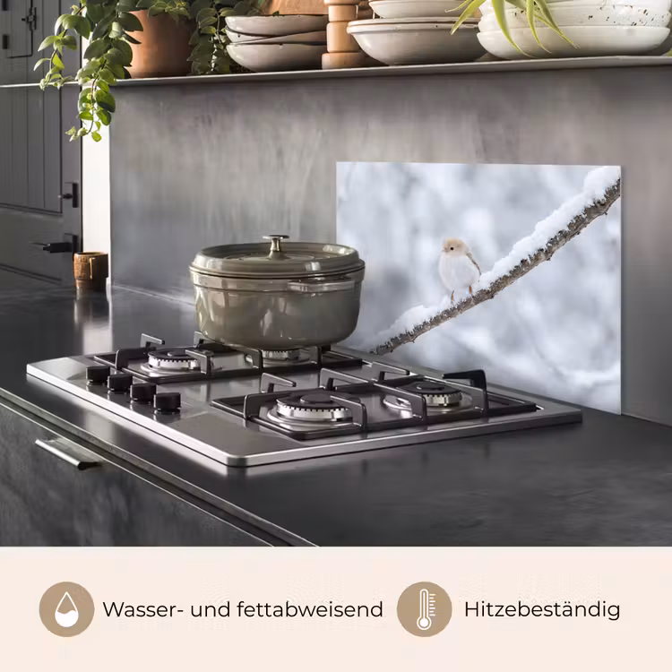 Vogeltje - Sneeuw - Tak - Winter - Zacht keuken achterwand spatscherm klein -usp_DE