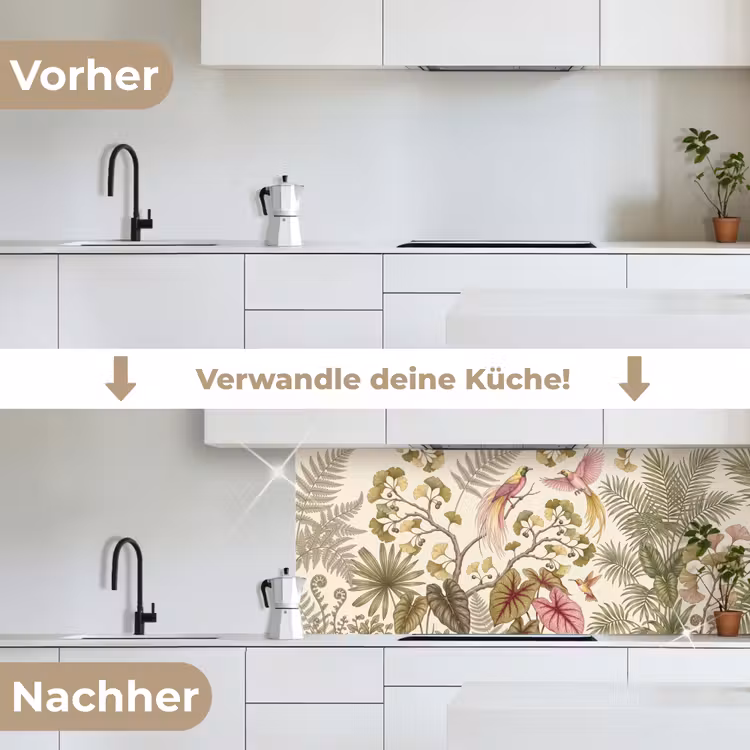 Vogels - Tropisch - Botanisch - Roze keuken achterwand 2 middel -voor-na_DE