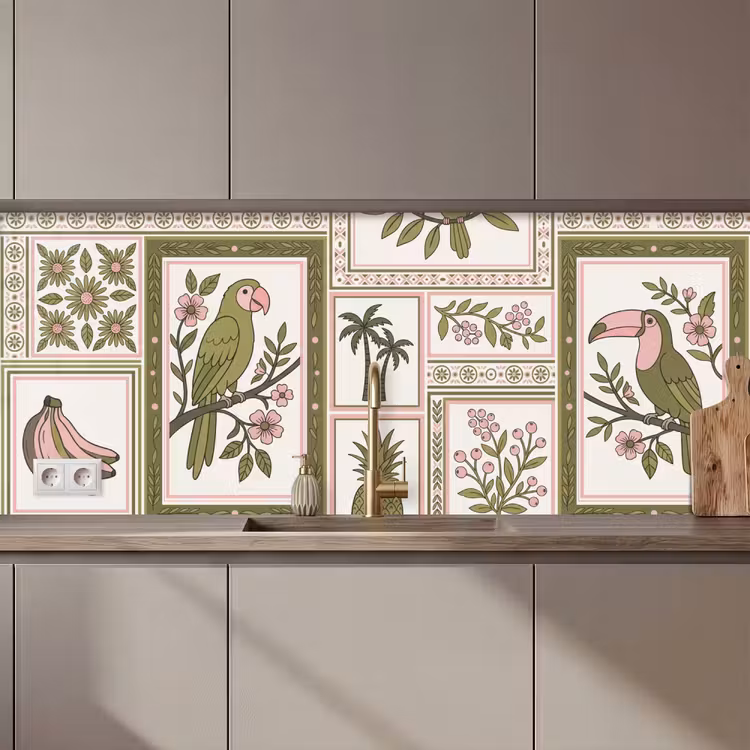 Vogel - Tropisch - Patroon - Decoratief - Groen keuken achterwand 2 middel zz_3dshopping