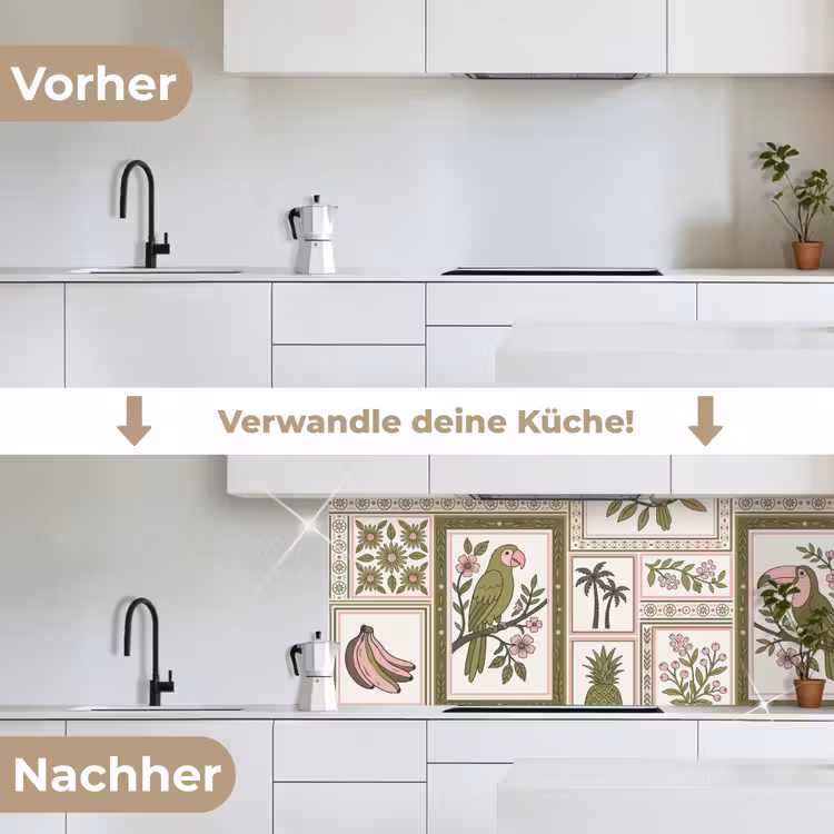 Vogel - Tropisch - Patroon - Decoratief - Groen keuken achterwand 2 middel -voor-na_DE
